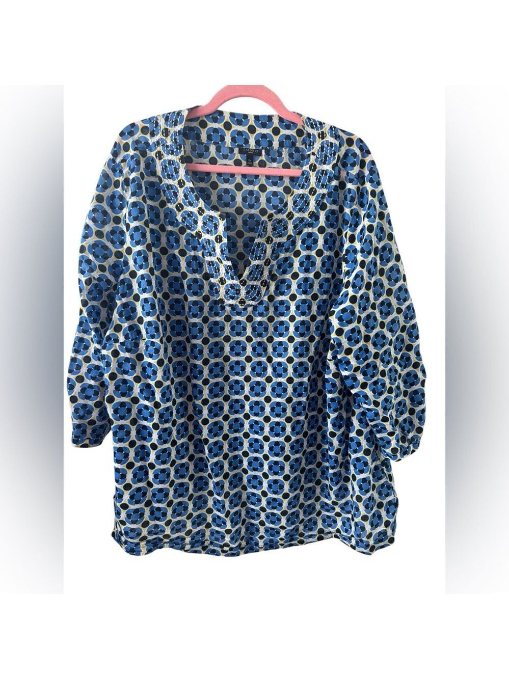 Talbots - Blue, White & Yellow Geometric Tunic - 3XL
3/4” Sleeve